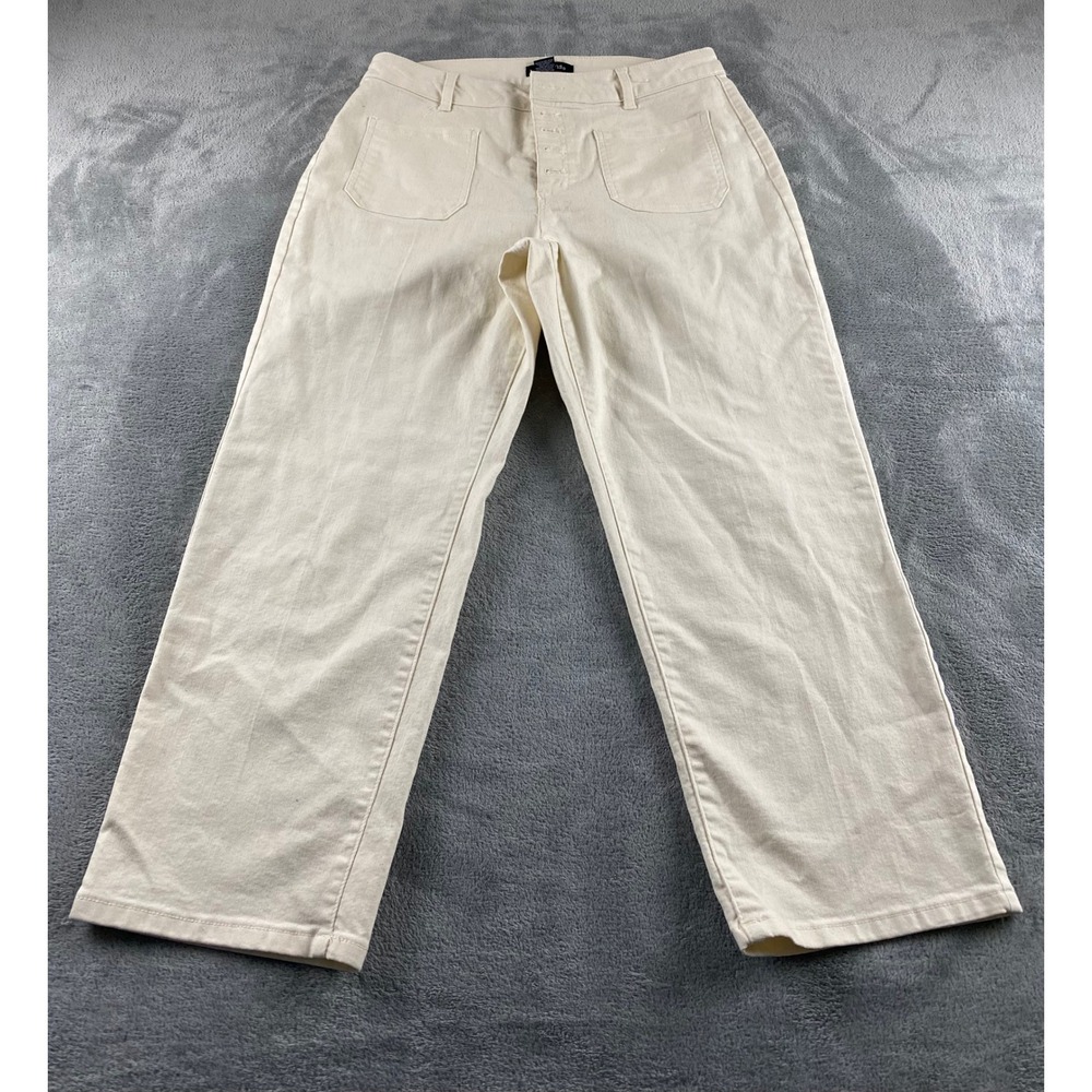 D.Jeans Womens Cream High Rise Button Fly Straight‎ Leg Patch Pocket Pants 14